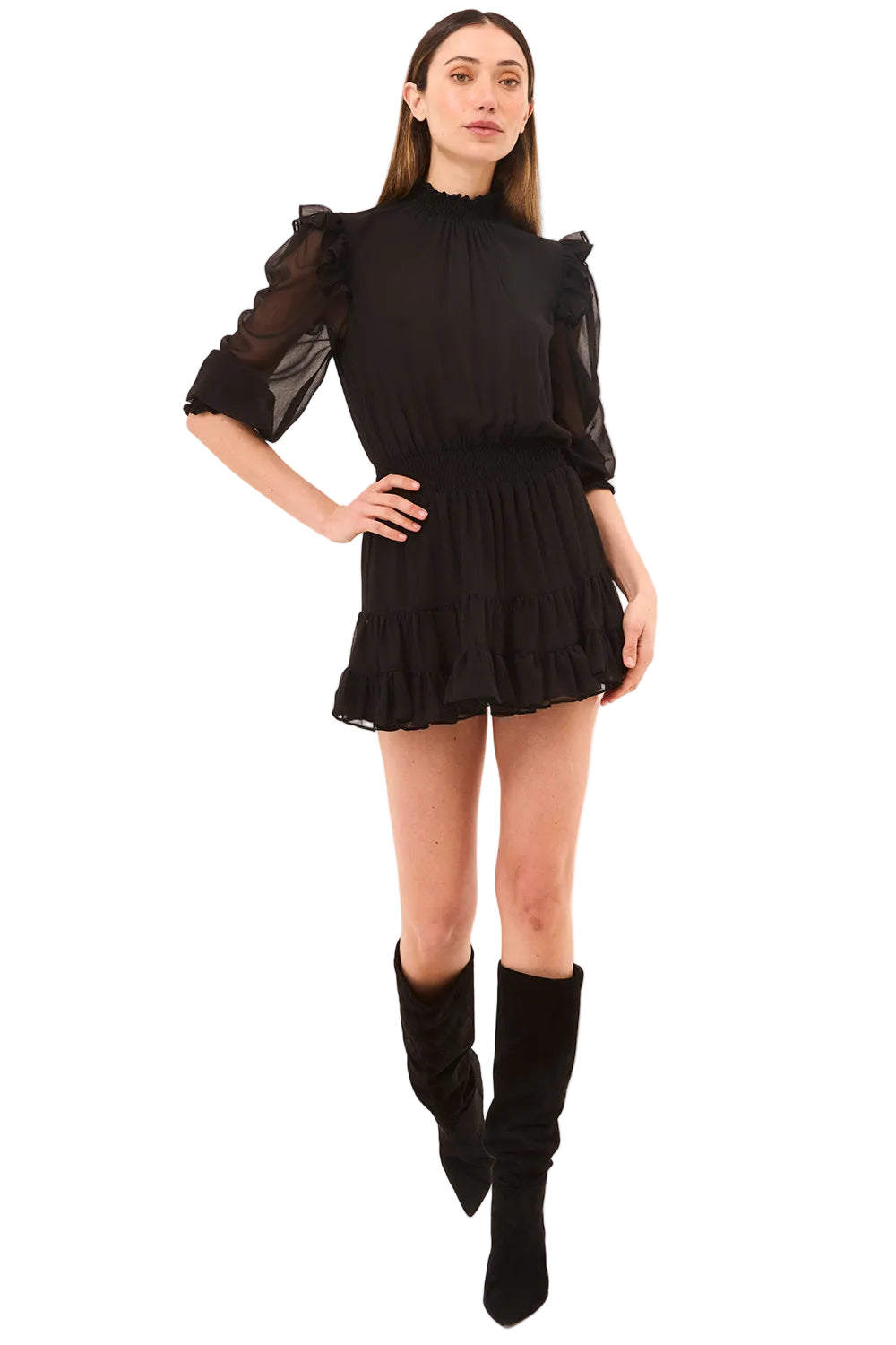 smocked chiffon mini dress Polka Dot Smocked Chiffon Mini Dress (S-L)